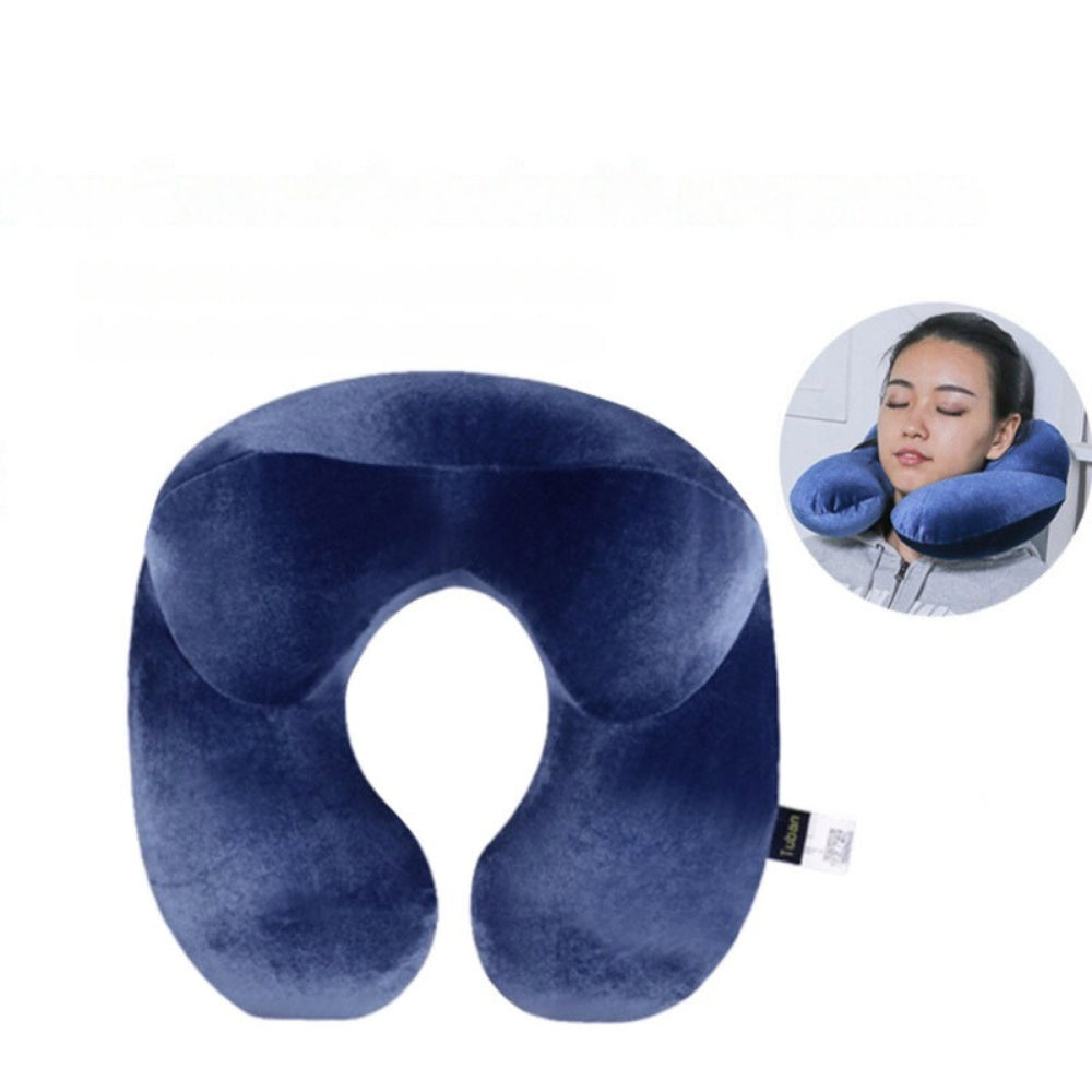 U-Shape Inflatable Travel Neck Pillow – Soft Velvet Support for Long Travel