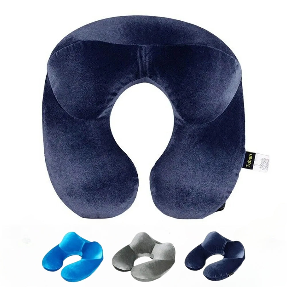 U-Shape Inflatable Travel Neck Pillow – Soft Velvet Support for Long Travel