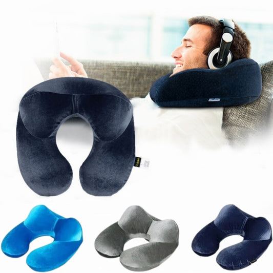 U-Shape Inflatable Travel Neck Pillow – Soft Velvet Support for Long Travel