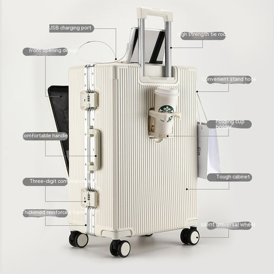 Trolley Aluminium Frame Front-Opening Luggage – Large Capacity (20” & 24”)